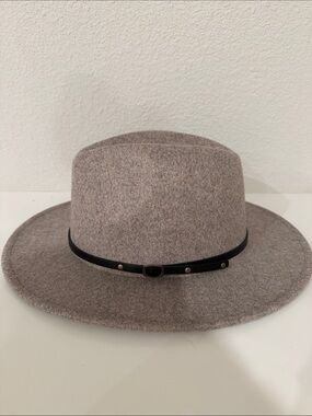 Women’s wool Wide-Brim fedora hat Taupe with Black Band